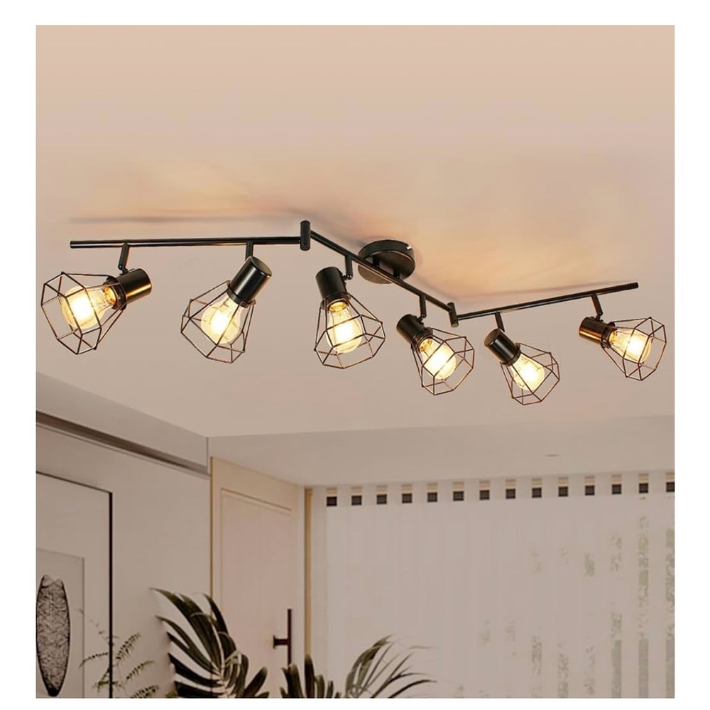 6 Lights LED Track Lighting Kit, Foldable Ceiling Spot Lighting with Cage Shades